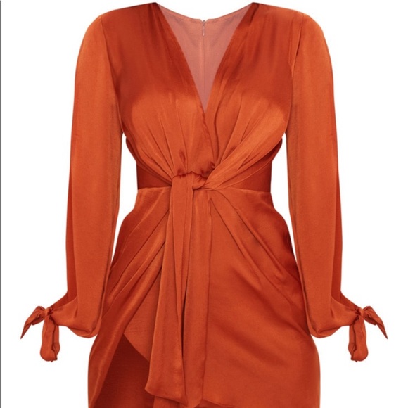 rust satin wrap dress
